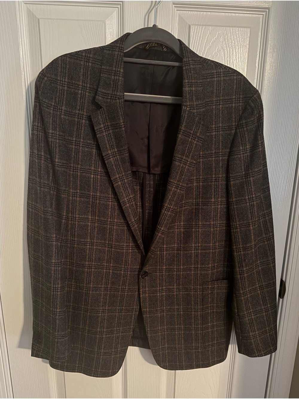 Billy Reid Dark Navy Plaid Sport Coat with Camel Accents